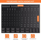 INCLY 226PCS Metal Pegboard Wall Organizer, 48x36 Inch Black Peg Board Panels Tool Organizer Kit with Hooks Bins and Cups, Pe