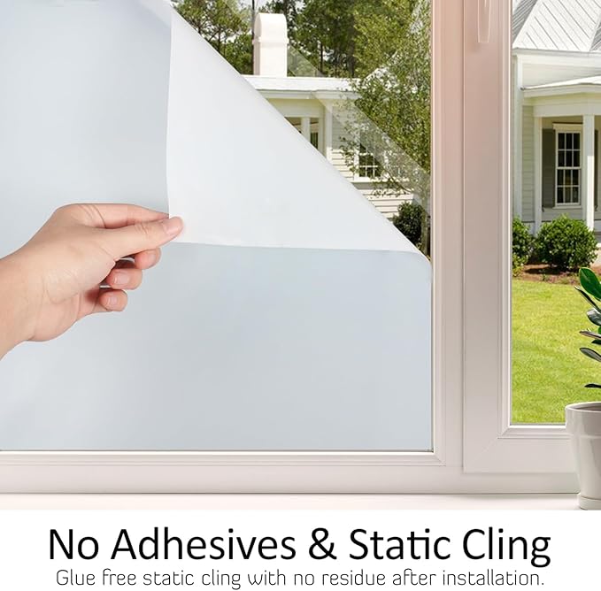 HIDBEA Frosted Window Privacy Film Heat Control UV Blocking, Static Cling Non-Adhesive Reusable Door coverings for Bathroom Home Office (White Frosted 29.5 Inch x 13.1 Feet)