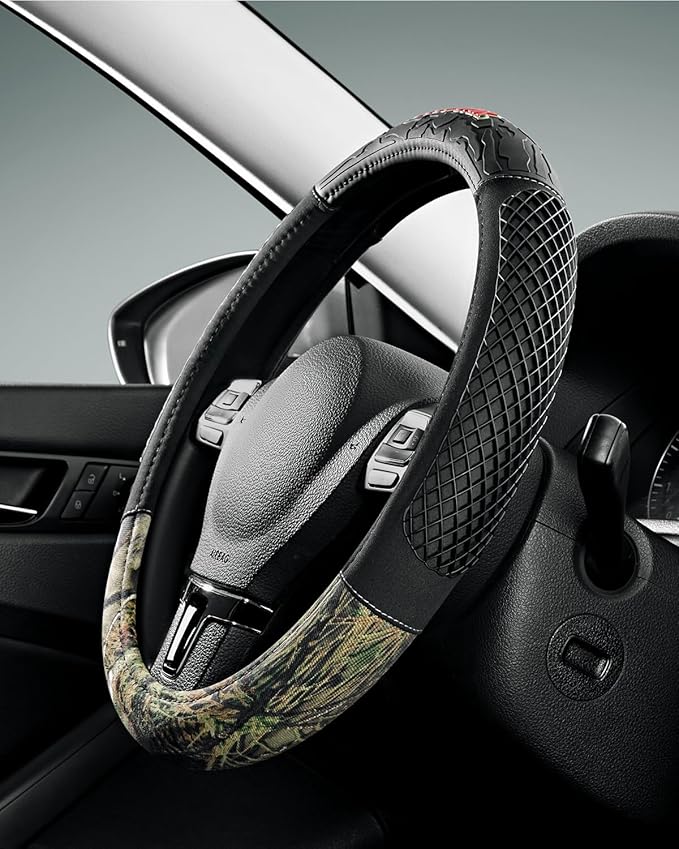 Mossy Oak Camo Steering Wheel Cover - PVC Leather and Cotton Twill, Universal Fit 14 1/2 inches to15 inches - Official Licensed Product…