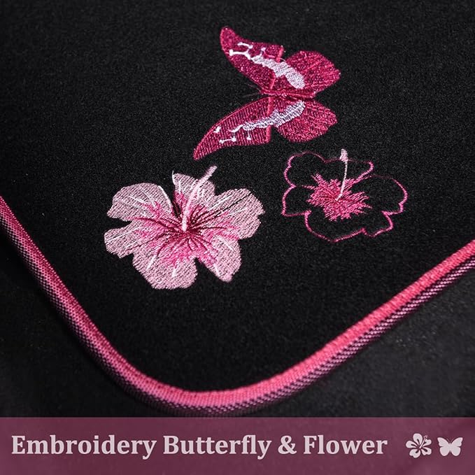 CAR PASS Embroidery Butterfly and Flower Car Floor Mats, Pink Car Floor Mats Universal Fit 95% Automotive,SUVS,Sedan,Vans,for