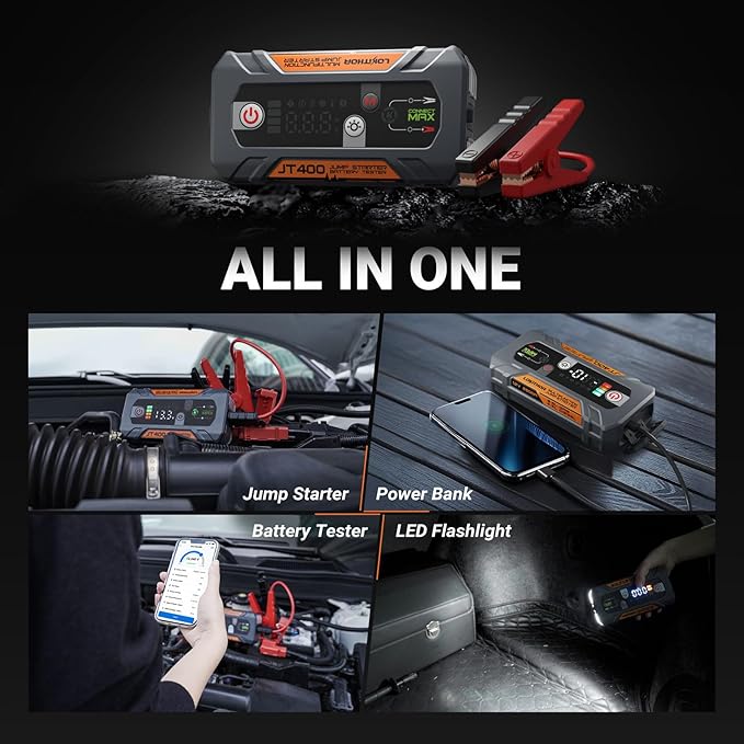 LOKITHOR JT400 12V Jump Starter and Battery Tester 2-in-1, 2500A Battery Jumper Starter Portable for Up to 8.5L Gas