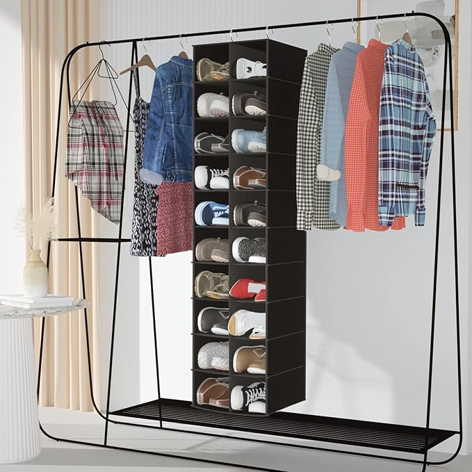 coastal rose Hanging Shoe Organizer for Closet, 20 Sections Hanging Closet Organizers and Storage Shelves, Space Saving Hangi