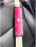 2 Pcs Plush Car Seat Belt Cover Shoulder Pad with Rhinestone Crown - Pink
