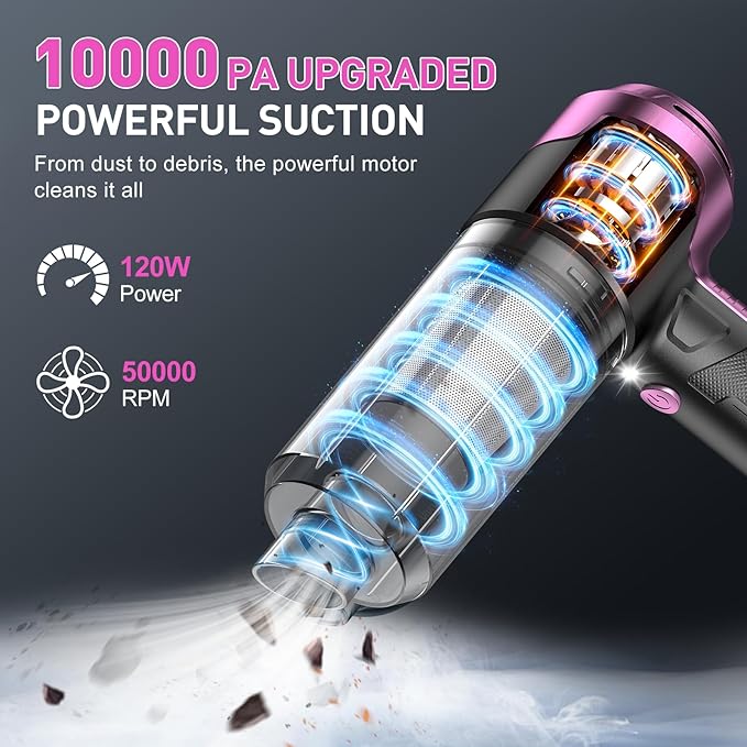 KMM Handheld Car Vacuum Cleaner, 10000PA Vacuum Cleaner & Air Duster, 120W High Power Vacuum Portable Cordless, Hand Held Vac