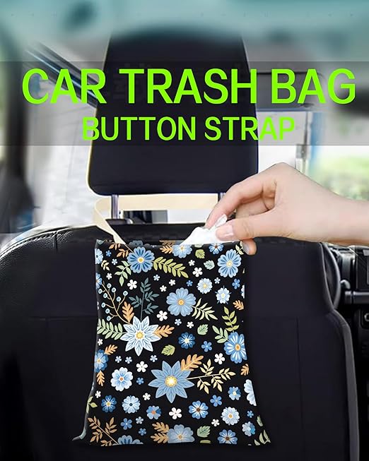 Car Trash Can, Durable Hanging Car Trash Garbage Bag, Cute Automotive Garbage Cans Organizer, Cute Blue Floral