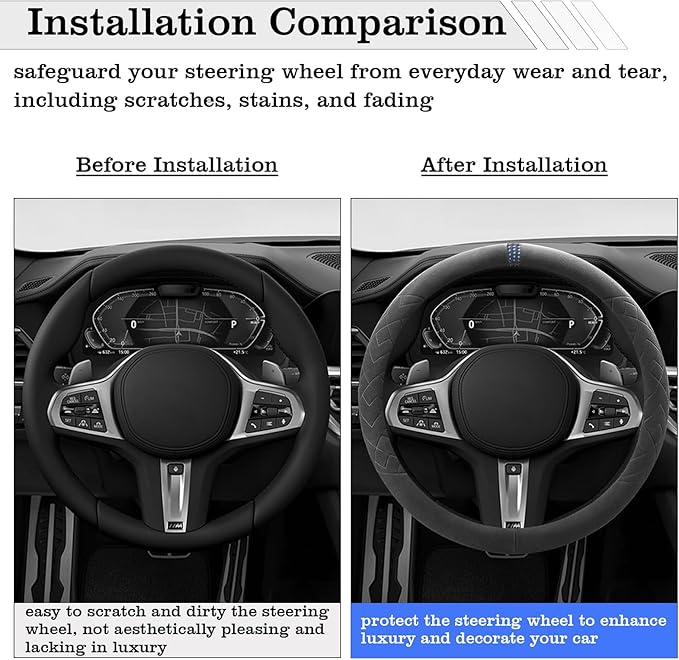 Car Leather Steering Wheel Cover - Panapi Material, Universal 14.5-15 Inch Leather Anti-Slip Breathable Auto Steering Wheel C