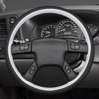 MEWANT Hand Stitched Steering Wheel Cover for Chevy Silverado 1500 2003-2006 Trailblazer White Black Faux Leather Wrap