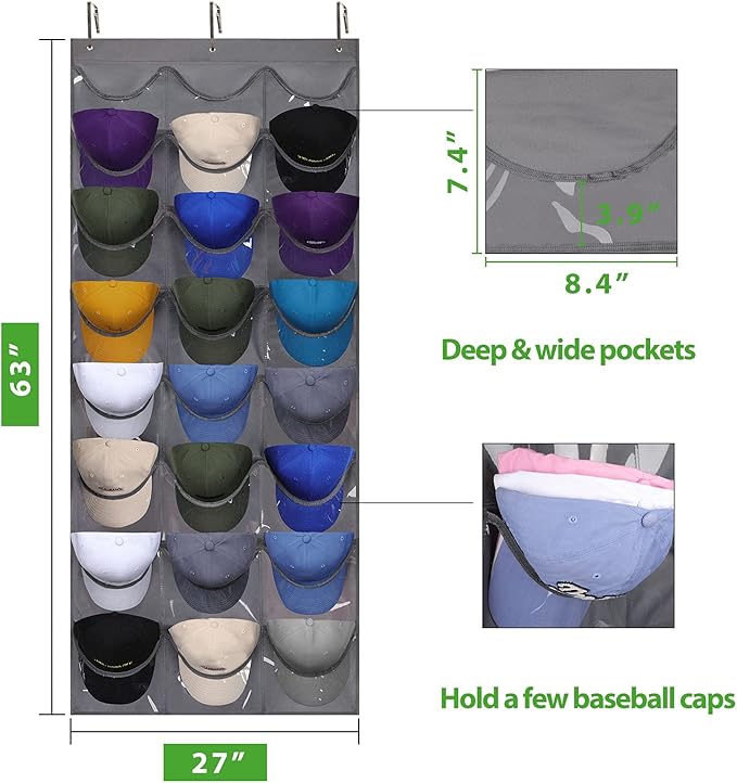 Dofilachy Hat Rack - Hat Organizer - Hat Racks for Baseball Caps, Visible Hat Holder - Baseball Cap Rack for Wall Door with 3