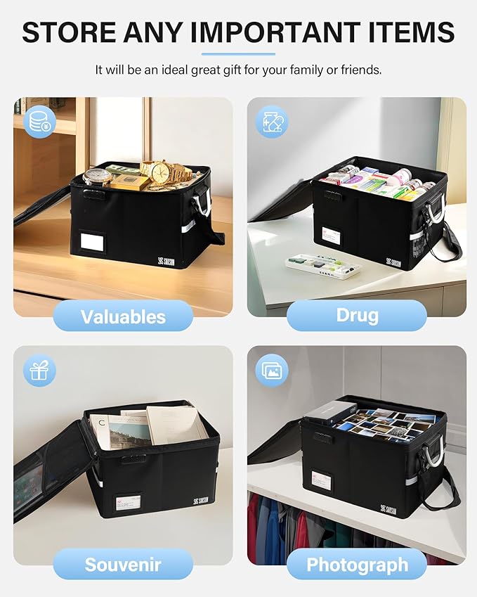 Fireproof Document Box, File Organizer for Hanging File Folders, Portable File Box with Handle, Fire Proof Safe for Home Docu