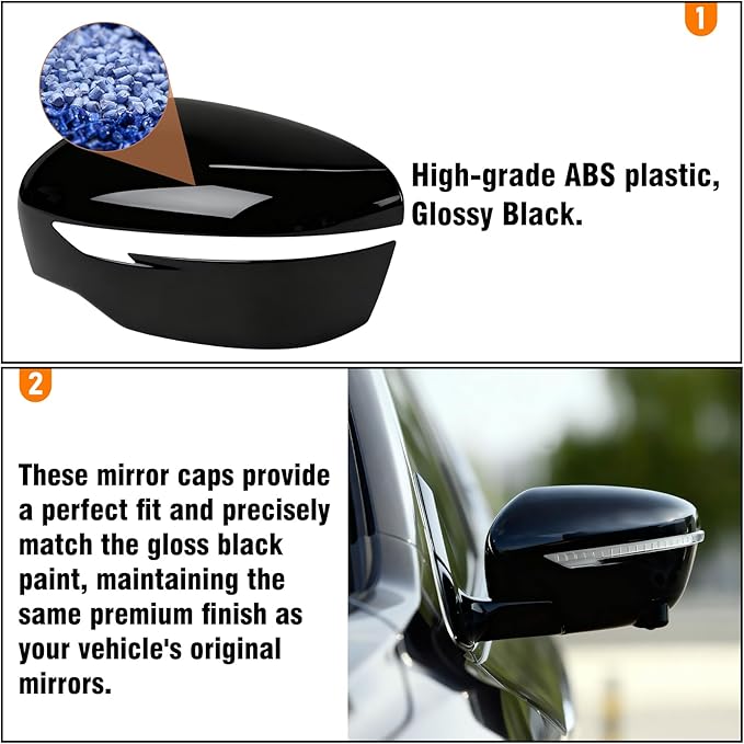 Moonlinks Compatible with Nissan Rogue 2014-2020/Murano 2015-2024/Pathfinder 2017-2020 Left Driver Mirror Cover Replacement, Glossy Black Left Side Clip-on Mirror Cap Replaces for 96374-4BA0A