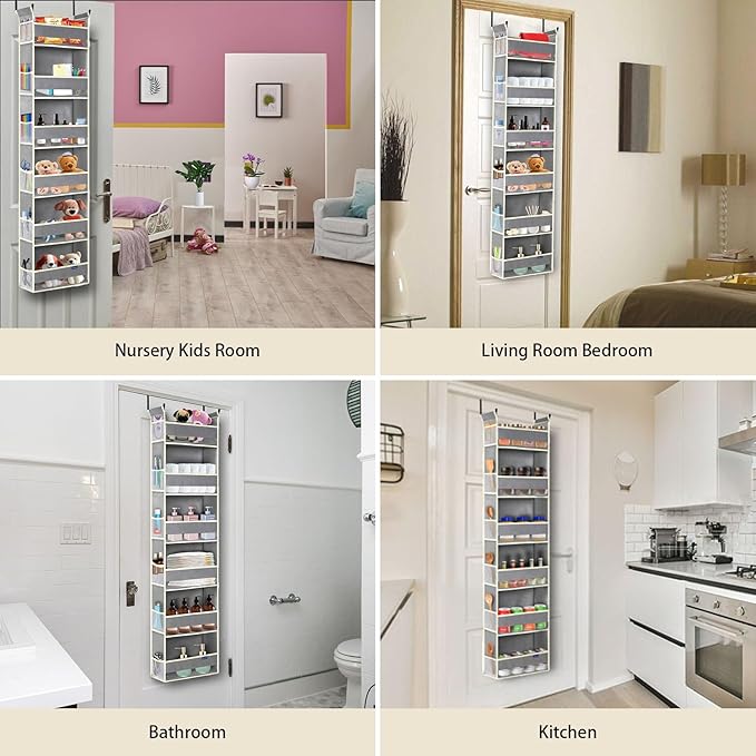 2 Pack Over The Door Hanging Organizer 6-Shelves and 12 Side Pockets, Over The Door Storage for Bathroom and Bedroom, Back of