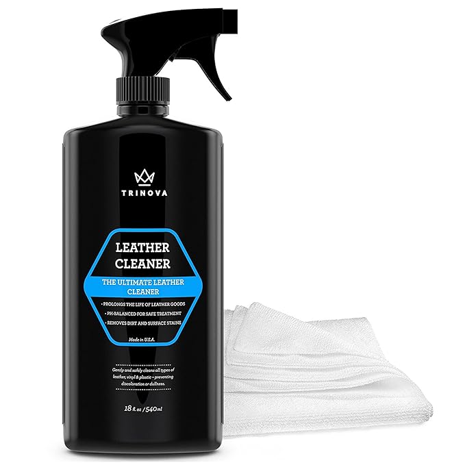 TriNova Leather Cleaner for Couch, Car Interior, Bags, Jackets, Saddles. Safe for use in Home or Car, Microfiber Included 18o