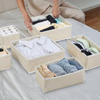 12 Pack Linen Drawer Organizer Set – Collapsible Fabric Storage Bins for Baby Clothes, Diapers, Socks, Bras & More (Beige, 3 