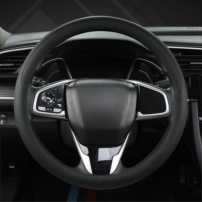 West Llama Thin Car Steering Wheel Cover, Universal 14.5-15 inch Nappa Leather Steering Wheel Cover, Ultra Thin, Anti-Slip, B