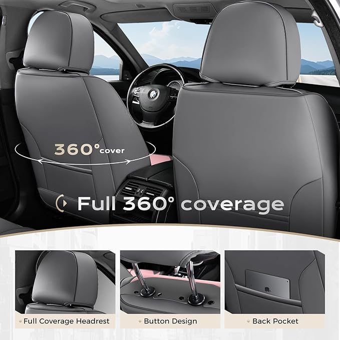 Coverado Car Seat Covers Front, Seat Covers for Cars, Waterproof 2-Pack Car Seat Cushions, Leather Carseat Seat Protectors, U