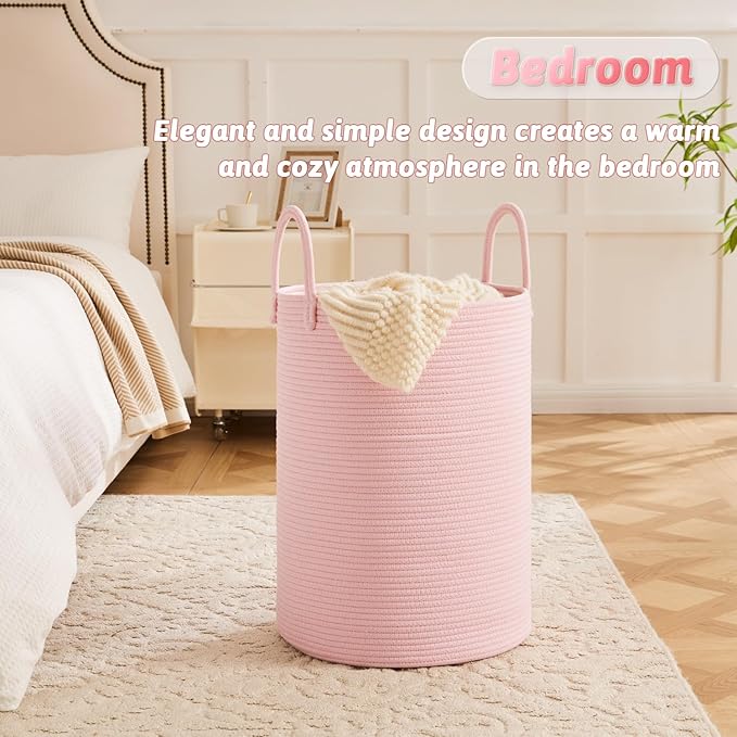 Artfeel Laundry Basket,Woven Cotton Rope Laundry Hamper,80L for Decorative Storage of Dirty Clothes,Toys and Blankets in Bath