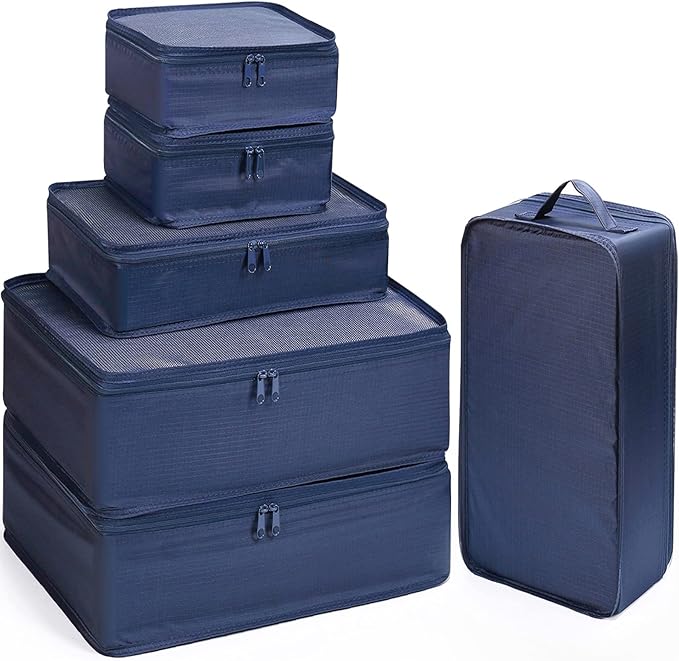 Mossio 6 Set Packing Cubes with Shoe Bag - Lightweight Travel Luggage Suitcase Organizers