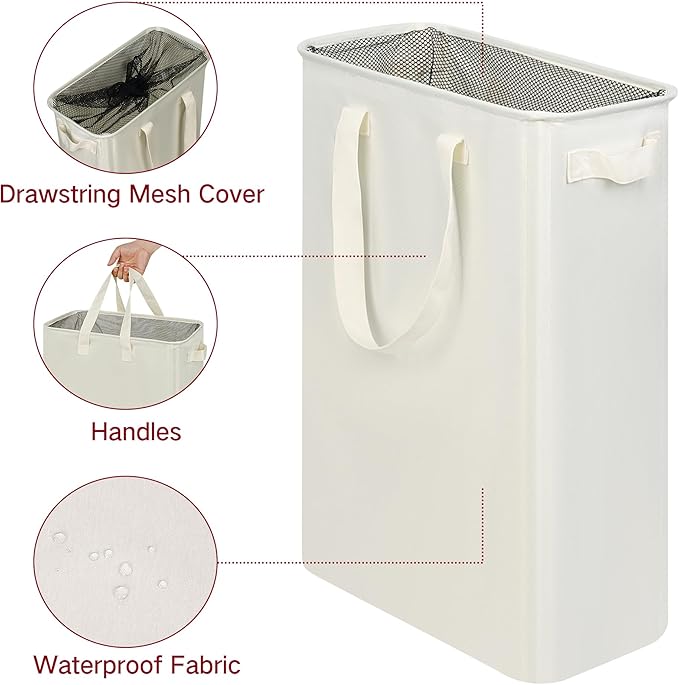 efluky Slim Laundry Basket, Narrow Laundry Hamper with Handles, Collapsible Dirty Clothes Hamper, Tall Laundry Bin for Laundr