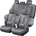 Coverado Car Seat Covers Full Set, Nappa Leather Seat Covers for Car, Waterproof Car Seat Protector with Lumbar Support, Auto