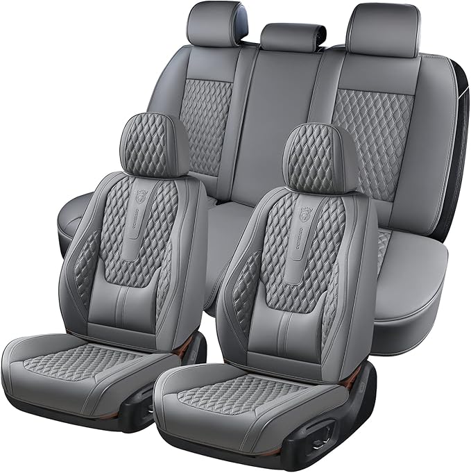 Coverado Car Seat Covers Full Set, Nappa Leather Seat Covers for Car, Waterproof Car Seat Protector with Lumbar Support, Auto
