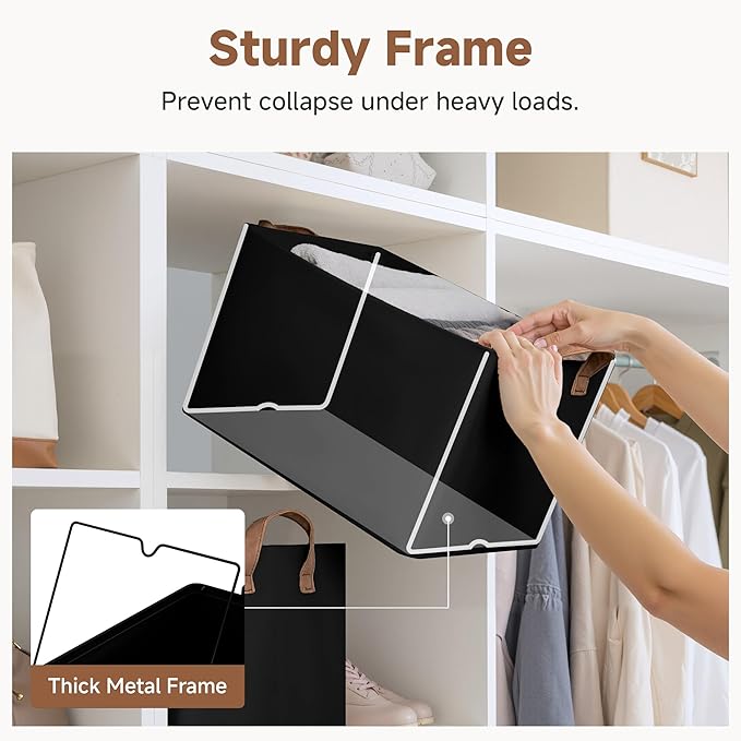 StorageWorks Storage Bins, Fabric Storage Bins for Shelves, Large Storage Baskets with Metal Frame, Closet Baskets and Bins w