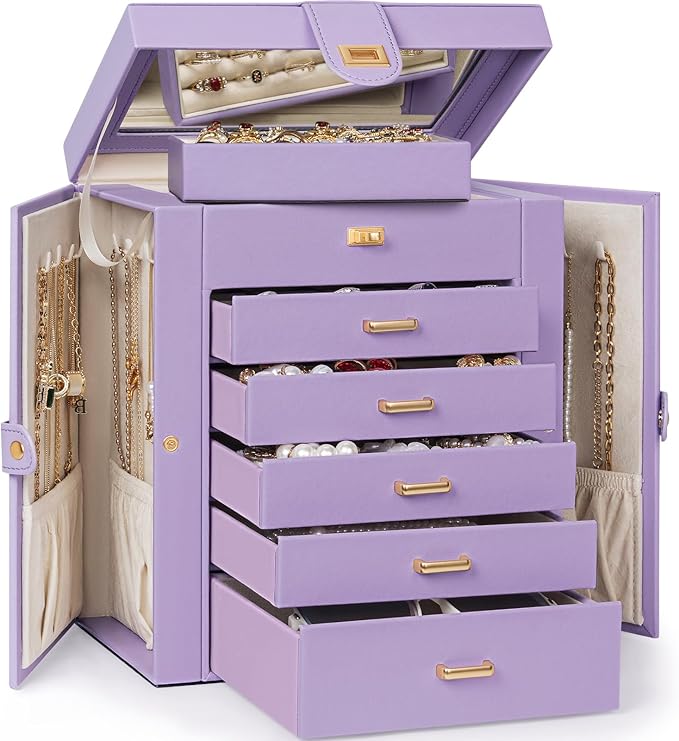 AKOZLIN 6-Tier Jewelry Box Organizer Functional 5 Drawers Leather Jewelry Storage Case for Women Girls Ring Necklace Earring 