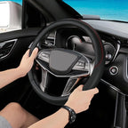 Black Car Steering Wheel Cover, Microfiber, Leather Patchwork, Universal 14.5-15 Inch Leather Anti-Slip Breathable Auto Steer