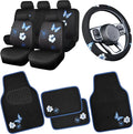 CAR PASS Blue Butterfly Car Seat Covers Full Set, Embroidered Flower Waterproof Car Floor Mats Carpet, Butterflies Steering W