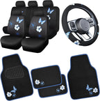 CAR PASS Blue Butterfly Car Seat Covers Full Set, Embroidered Flower Waterproof Car Floor Mats Carpet, Butterflies Steering W