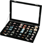 Frebeauty 48 Grid Jewelry Tray,Adjustable Earring Holder Organizer with Glass Lid,Velvet Drawer Jewelry Organizer for Rings,S