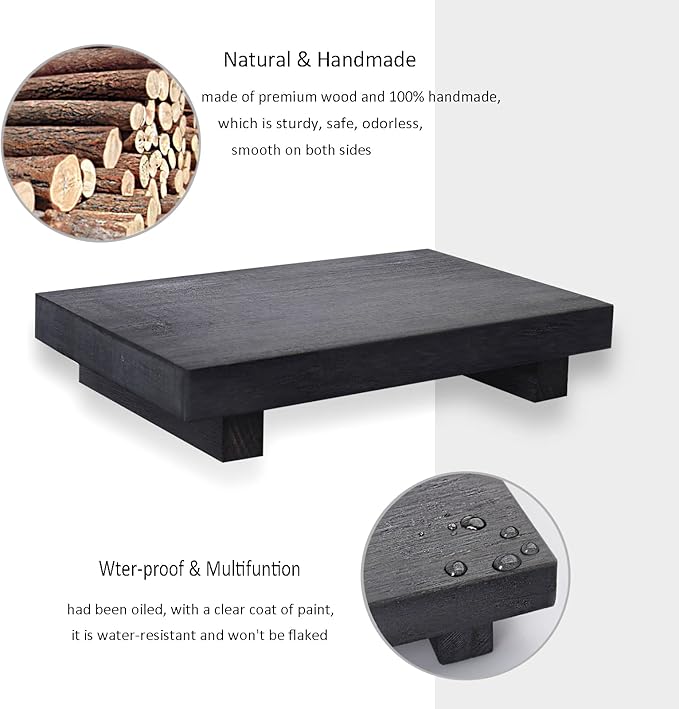 zoocatia Small Wood Tray Pedestal Stand Farmhouse Bathroom Decor Decorative Wooden Riser Kitchen Soap Dish Holder for Vanity,