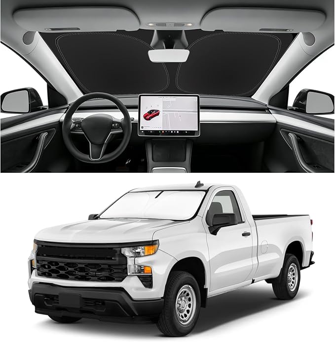 Custom Fit Windshield Sun Shade for Chevy Silverado 2019-2026, Blocks UV & Heat, Front Window Sunshade Accessories, Easy Fold & Store Keep Your Car Cooler