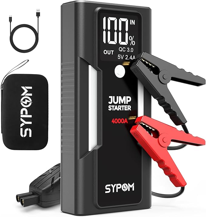 Portable Jump Starter, 4000A Peak Car Battery Charger, 12V Jump Box for Truck up to 10L Diesel, Motorcycle, Dual USB, LED Lig