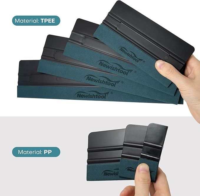 NEWISHTOOL 7 In 1 Vinyl Squeegee Tool, Different Sizes Plastic Scraper Cards with Micro Fiber Suede Felt Edge Felt Squeegee Set for Wallpaper Smoothing, Car Wrapping, Window Tinting and PPF Installing