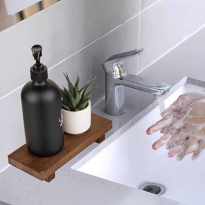 zoocatia Small Wood Tray Pedestal Stand Farmhouse Bathroom Decor Decorative Wooden Riser Kitchen Soap Dish Holder for Vanity,