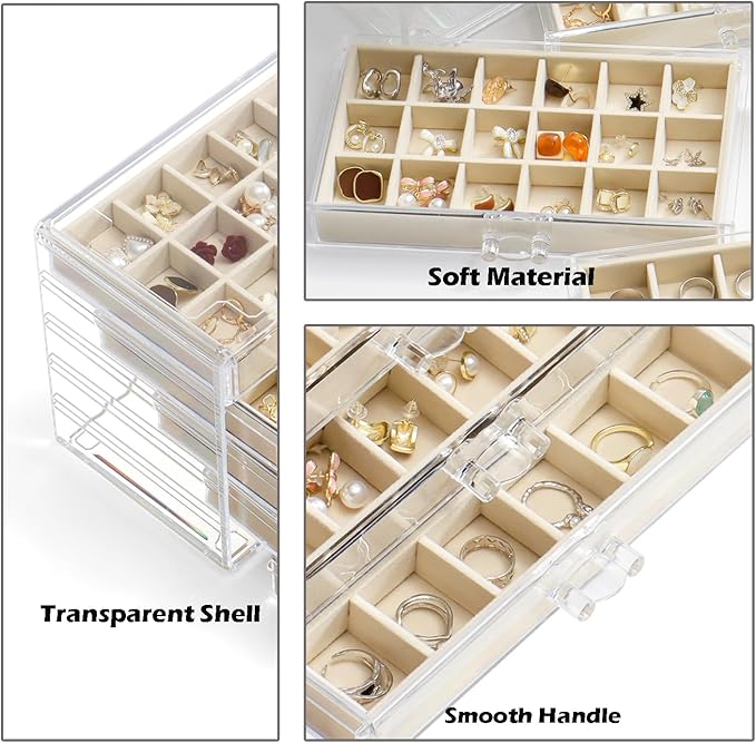 YUFONG Jewelry Organizer with 5 Drawers Clear Acrylic Earring Display Case Velvet Jewelry Storage Box Display Holder for Earr