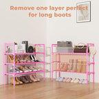 LANTEFUL 3 Tier Shoe Rack for Closet, Shoe Organizer with 5 Hooks, Long Shoe Shelf Storage for Shoe and Boot Stackable Free S