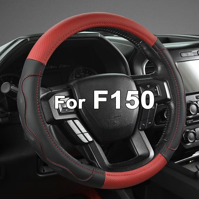 West Llama Car Steering Wheel Cover for Ford F-150, F-250, F-350, Expedition with 3D Texture (Black+Red-Large Size)