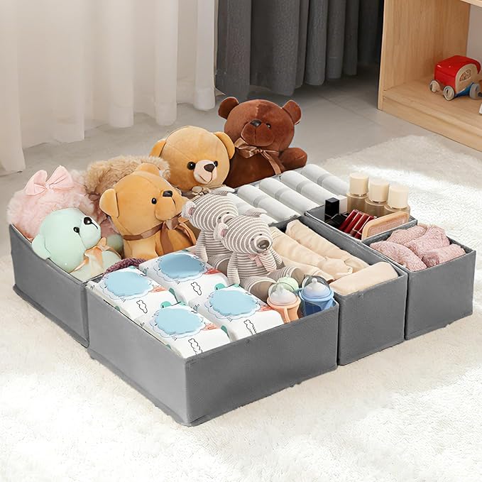 Drawer Organizer Clothes, 16 Pack Dresser Organizer Bins, Foldable Closet Organizers and Storage Fabric Dresser Bins, Shallow