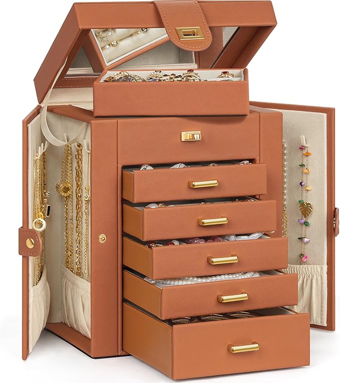AKOZLIN Jewelry Box Organizer Functional Leather Jewelry Storage Case for Women Girls Ring Necklace Earring Bracelet Holder O