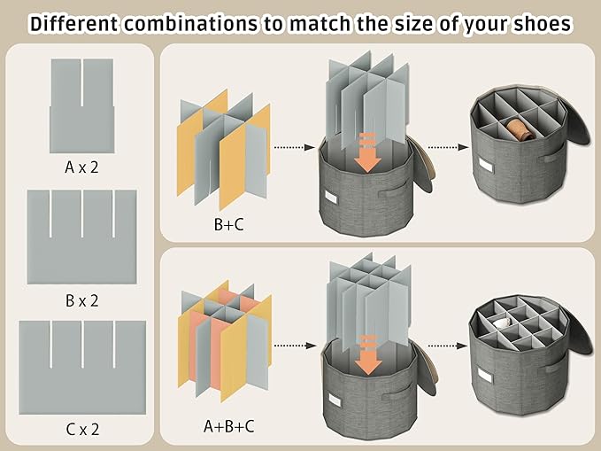 Vailando Shoe Organizer for Closet - Cylindrical Shoe Storage Organizer with Removable Dividers, Rectangular Compartment, Fol