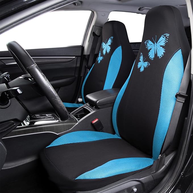 Flying Banner Butterfly car seat Covers ful Set Fashion Universal Lady Woman Female Rear Bench Split Colorized (2 Fronts, Min