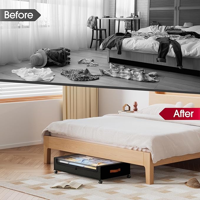 Yecaye 4 Pack Under Bed Storage with Wheels, Under Bed Storage Containers with Lids, Large Under Bed Rolling Storage with Cle