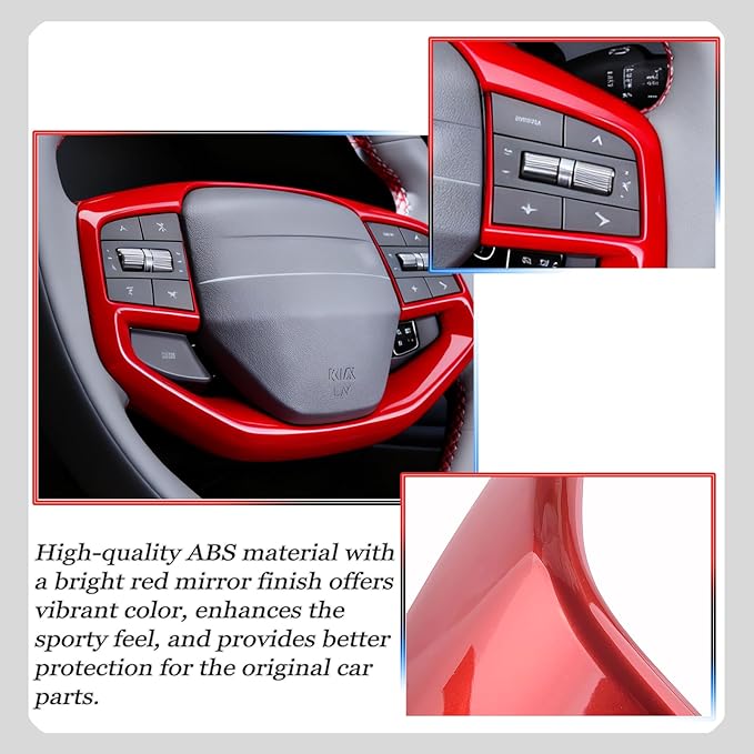Steering Wheel Button Cover, for Kia K4 2024 2025 2026,Steering Wheel Button Panel Protection Frame Molding Trim - Wine Red(for LXS, EX，LX Model)