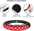 Black Polka Dot Red Bow Steering Wheel Cover,Cute Classic Universal Fit 14-15 inch Steering Wheel Cover for Women Men, Automo