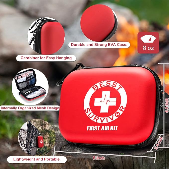 Mini First Aid Kit -Small Waterproof Hard Shell Medical Kit with Compartments for Camping, Hiking, Car, Home, Office, School 