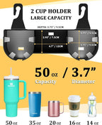 Car Headrest Backseat Cup Holder 3.7" with Organizer, High Capacity 4 in 1 Seat Back Organizer with Headrest Hooks, Multifunctional Storage for Car Travel Accessories Compatible with Most Vehicles