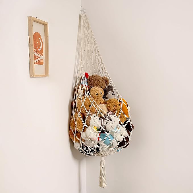 Amdermi Stuffed Animal Storage Organizers Corner Hanging Ne 60" L Stuffy Animal Hammock Macrame Toy Display Plush Toy Holder 