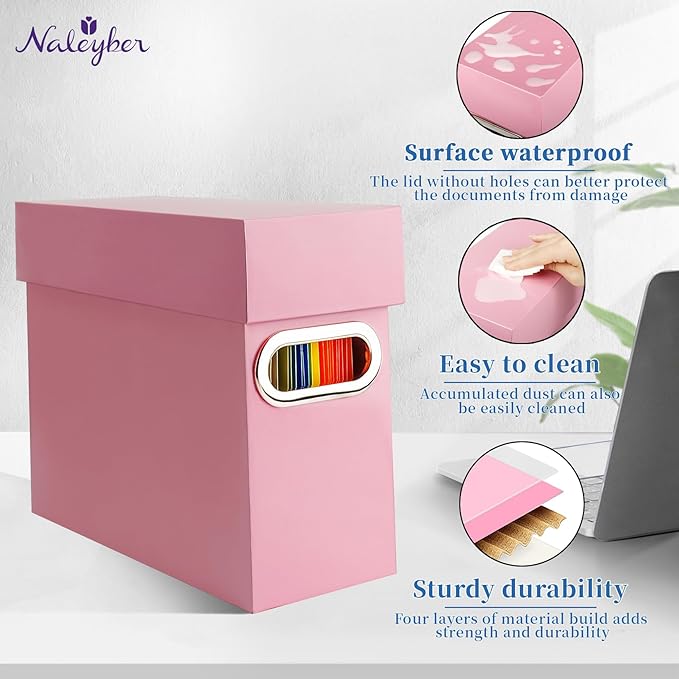File Organizer Box with Lid & Handle, Thickened Cardboard Hanging File Folder Storage Boxes for Letter Size, Portable Filing 