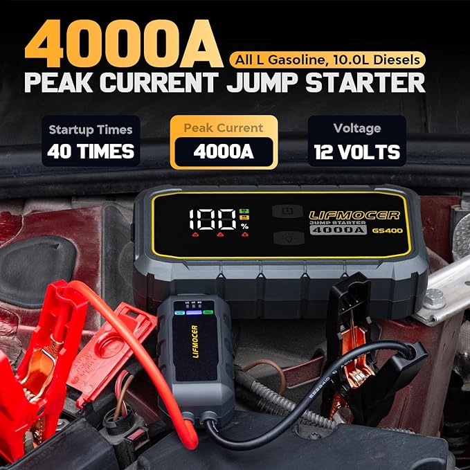 GS400 Jump Starter - 4000A Car Battery Jump Starter for Up to 12.0L Gas and 10.0L Diesel Engines, 12V Portable Jump Box with